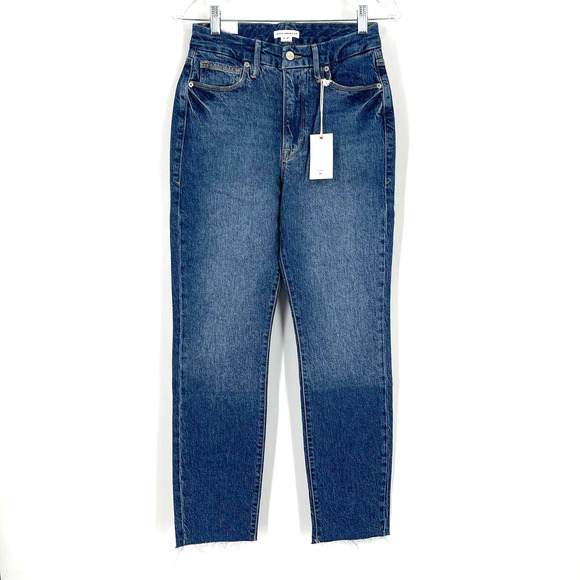 Good American Good Crop Raw Hem Slim Jeans Blue 940 Women's Size 4/27 NWT - Picture 1 of 8